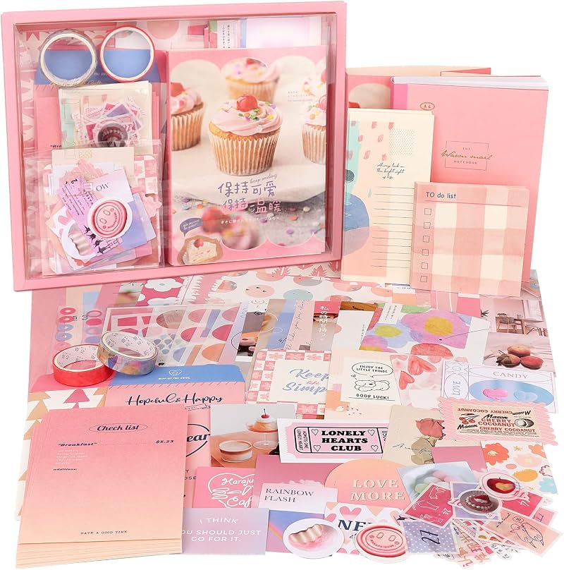 Draupnir Pink Cute Kawaii Scrapbook Kit 348pcs A6 Grid Notebook 256 pages