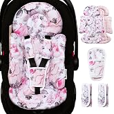 BOMOLOUR Infant Car Seat Insert for Baby Head Body Support, Pink Floral | Reversible, Adjustable For 0-24 Months, Versatile Fits For Baby Car Seat ,Stroller, Swing, For Preemie, Newborn, Infant