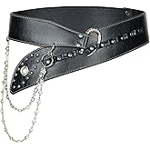 VQYVRZC Goth Belt for Women Wide Black Punk Accessory Studded Rivets with Detachable Crystal Waist Chain Rock Rave Emo Style