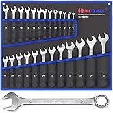 HITORK 25 Piece Metric Combination Wrench Set, 6-32 mm, 12-Point CRV Steel | Matt finish, 15&deg; Offset box ends &amp; organized roll up storage improve access, visibility &amp; control for automotive repair work