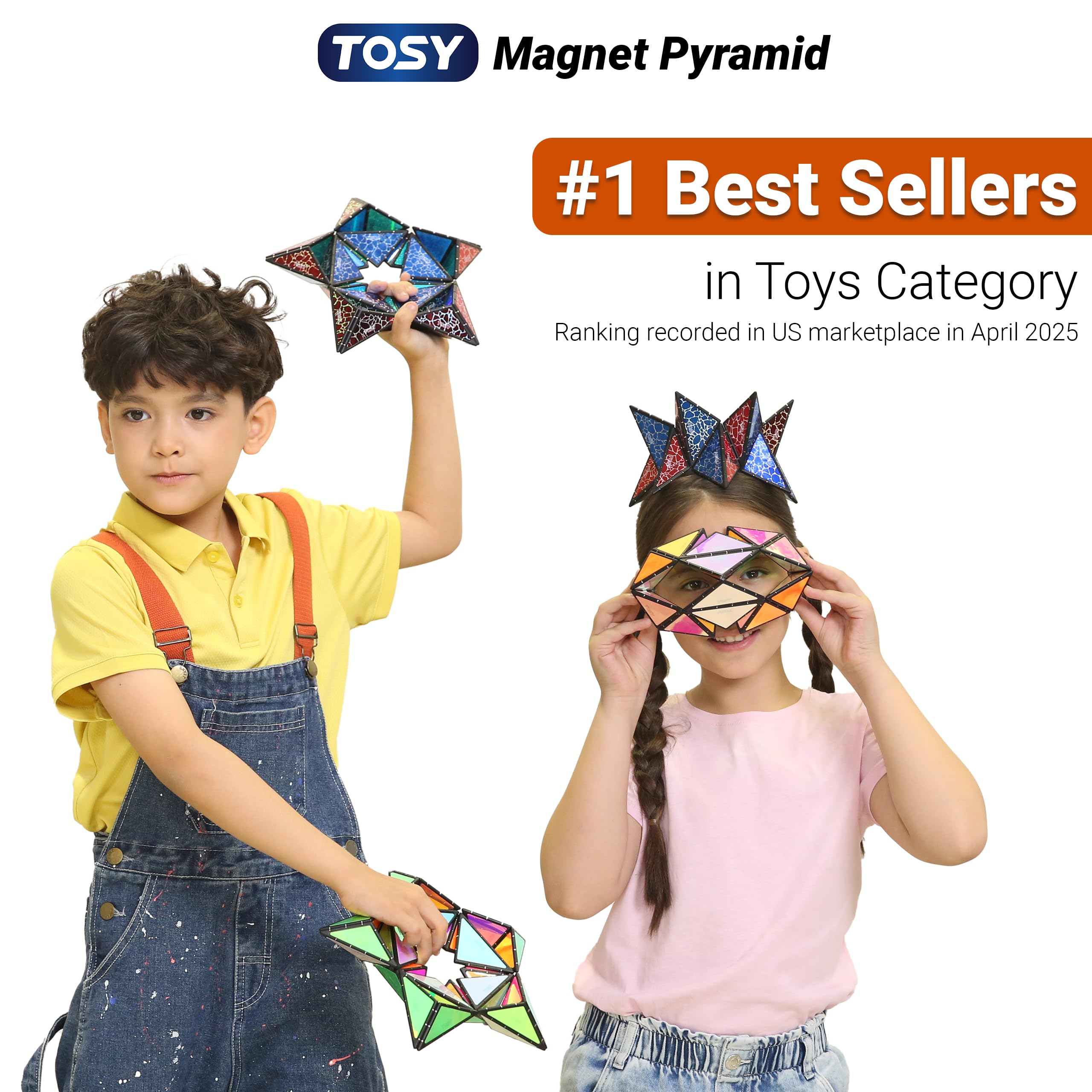 TOSY Magnet Pyramid Stone - 1 Cube Transforms into 1 Billion Shapes, 14 pcs (12 Puzzle pcs and 2 Spinners), 243 Rare Earth Magnets, Christmas Stocking Stuffers Gift for Kids, Creative Puzzle STEM Toy