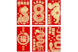 RQPQBO 48 Pcs Chinese Red Envelopes New Year Red Envelopes 2025 for Chinese Lunar Snake Year 3.5 x 6.7 Inches Hong Bao Lucky Money Cash Of The Snake Envelope for Spring Festival Weddings Birthdays (E)
