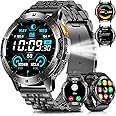 PODOEIL Military Smart Watches for Men with Bluetooth Call, 1.43" AMOLED Waterproof Smartwatch with Flashlight, 111 Sport Modes, 530mAh Heart Rate/SpO2/Sleep Monitor Fitness Tracker for Android iOS