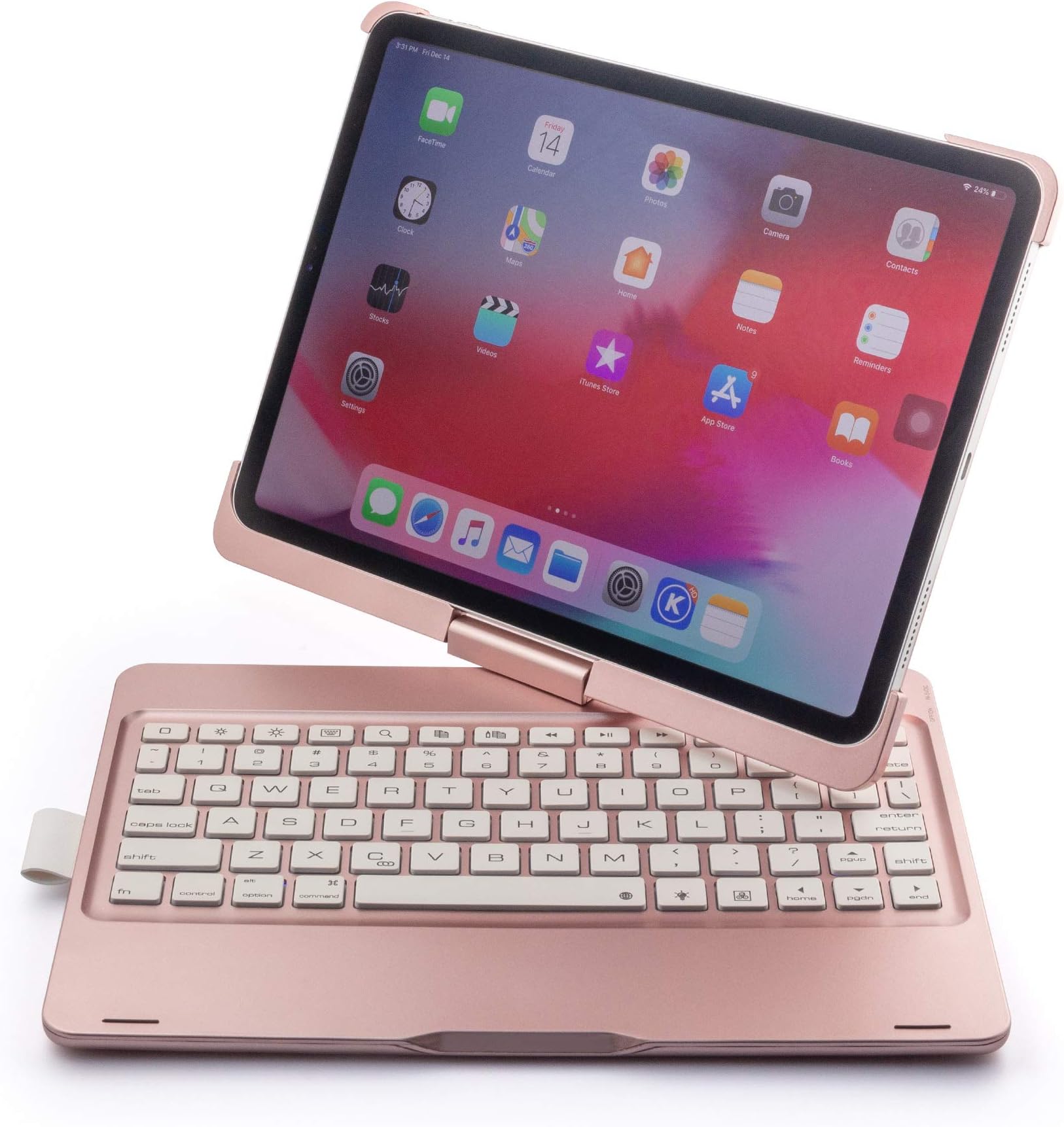 2020 4th Gen 12.9" iPad Keyboard Case,Jennyfly Auto Sleep-Wake 360 Rotate 7 Color Backlit Bluetooth Keyboard Cover with Pen Holder Wireless Keyboard for 2020 Releasae iPad 12.9(4th Gen) - Rose Gold