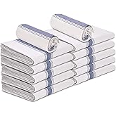 TALVANIA Kitchen Dish Towels 100% Cotton White Flour Sack Tea Cloth with Blue Herringbone Stripe, Pack of 12 Perfect Classic Dish Towel 15” x 25” Dishcloths for Bars Kitchens Counters etc.