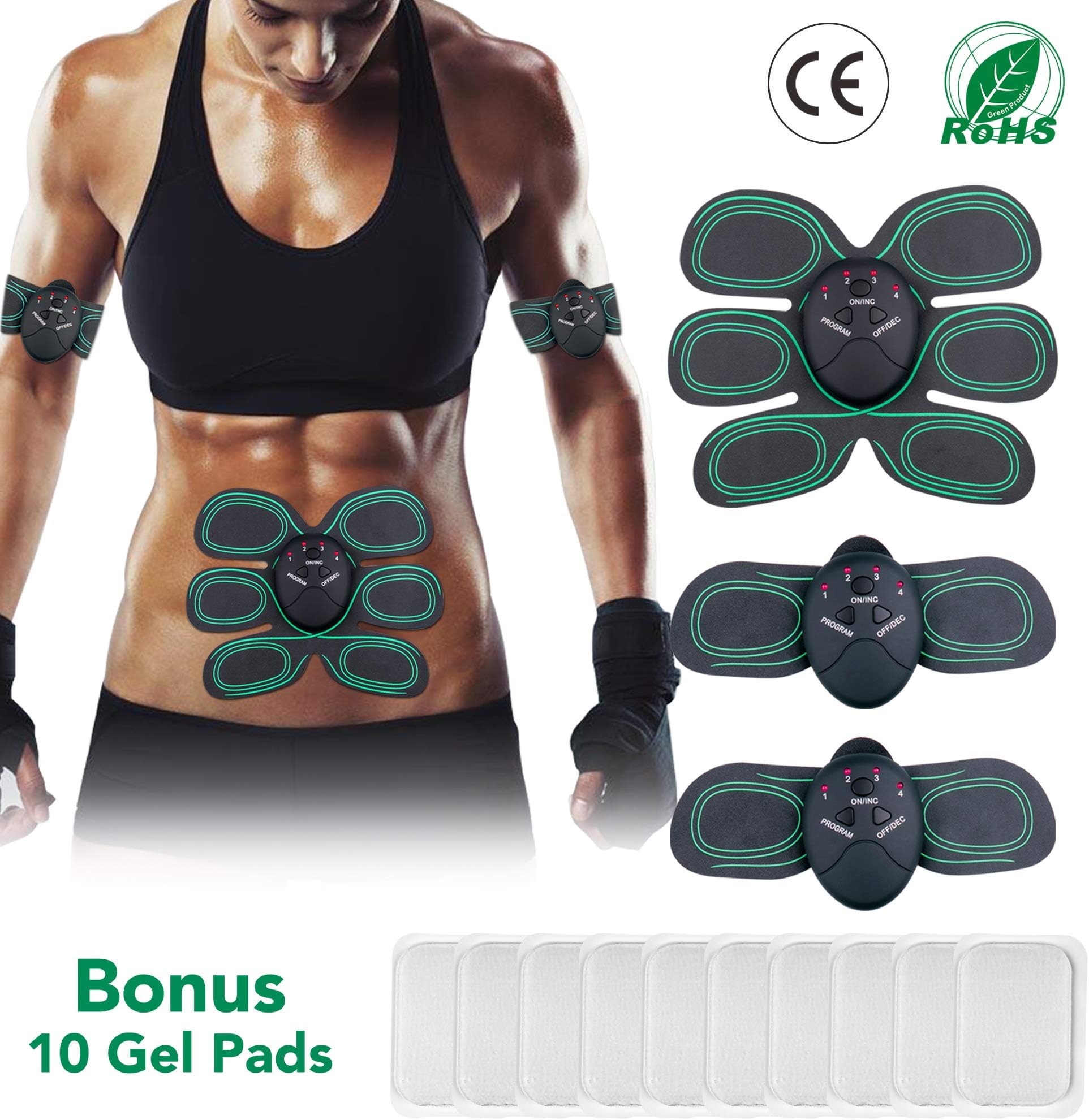 Inpher Muscle Stimulator, EMS Abs trainer Portable Abdominal Muscle Toner Trainer Fitness 6 Modes 10 Levels for Men Women Abdomen/Arm/Leg Training with Gifts