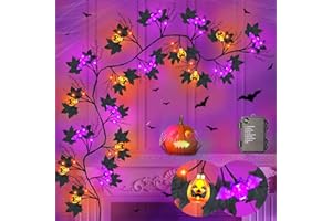 REGTEB 6FT 54 LED Halloween Willow Vine Twig Decor Black Halloween Garland with Pumpkin Bat Orange & Purple Light, 8 Modes Waterproof Battery Operated Halloween Lights Indoor Halloween Decorations Wall Table