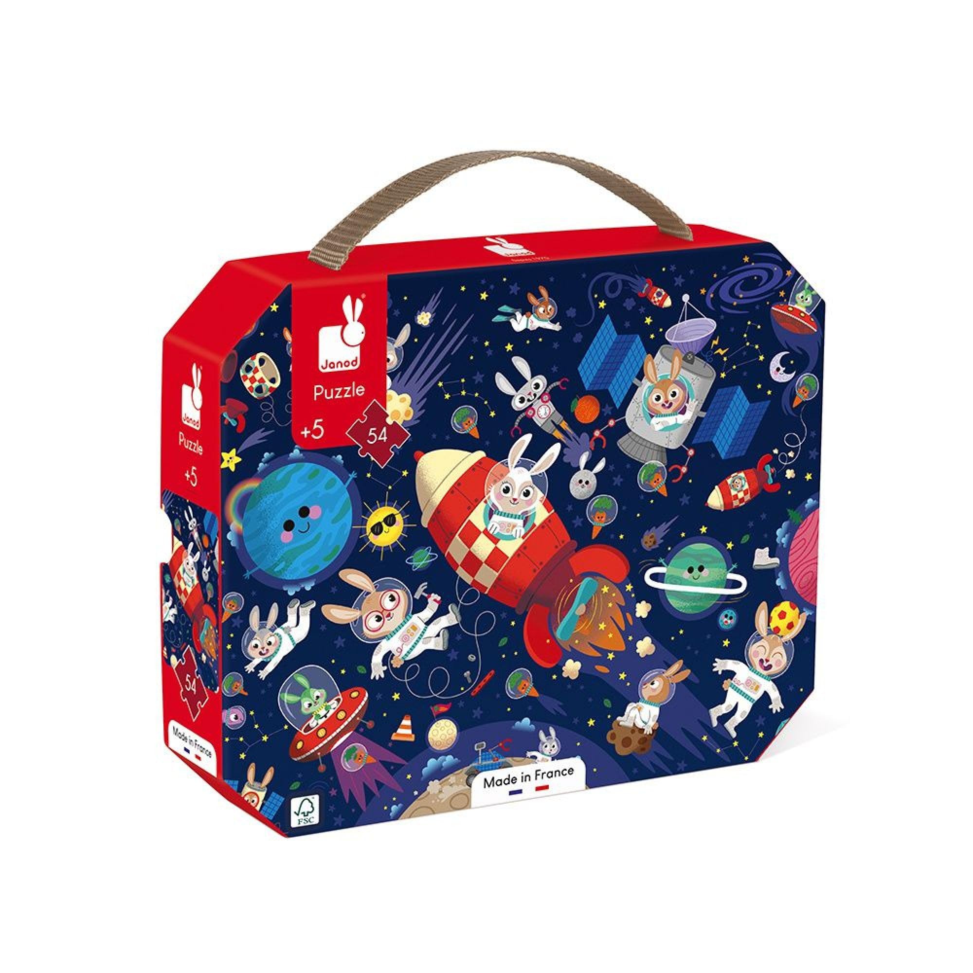 Janod - Rocket Puzzle - 54-Piece FSC Cardboard Puzzle - Develops Patience and Concentration - Made in France - Children’s Puzzle for Ages 5 +, J02545