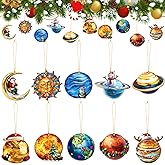 Vercraft 20 Pcs Eight Planets Hanging Christmas Ornaments with Santa Hat Flat Wooden Outer Space Solar System Cutouts Sun Earth Moon Ornaments with Rope Shoot Hanging Tree Decor for Holiday Xmas