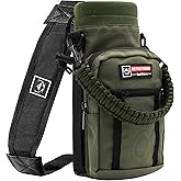 NATURE PIONEOR Water Bottle Holder with Adjustable Strap - 25/32/40oz Insulated Water Bottle Carrier Sling Sleeve with Paracord Handle & 2 Storage Pockets, Hiking, Camping, Gym