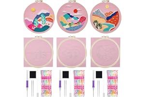 Allazone 3 Set Punch Needle Embroidery Kits, Punch Needle Kits for Adults Beginner, Punch Needle Tool with Punch Needle Cloth, Yarns and Sewing Needles (Sunset and Mountains)