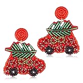 BSJELL Christmas Earrings for Women Beaded Christmas Tree Truck Cactus Bell Drop Dangle Earrings Xmas Festive Holiday Earring Gift