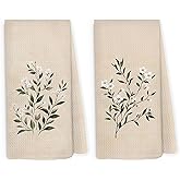 Pugwak Vintage Floral Kitchen Dish Towels 16x24 Inch Set of 2, Neutral Retro Flower Botanical Decorative Hand Towel Tea Towels for Kitchen Bathroom, Floral Bathroom Decor