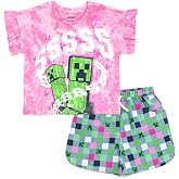 Minecraft Girls T-Shirt and Chambray Shorts Outfit Set Little Kid to Big Kid Sizes (4-14-16)