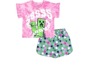 Minecraft Girls T-Shirt and Chambray Shorts Outfit Set Little Kid to Big Kid Sizes (4-14-16)