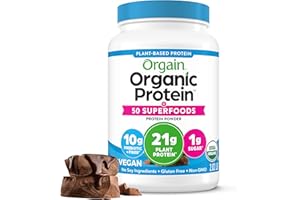 Orgain Organic Protein + Superfoods Powder, Creamy Chocolate Fudge - 21g of Protein, Vegan, Plant Based, 6g of Fiber, No Dairy, Gluten, Soy or Added Sugar, Non-GMO, 2.02 Lb