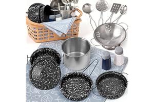 Veitch fairytales Kids Play Kitchen Toy Accessories Set Toddler Cooking Playset Colorful Stainless Steel Pots and Pans Birthday Gifts for 3+ Girls Boys (New Black)