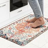 MAYHMYO Boho Anti Fatigue Kitchen Mat,Cushioned Kitchen Floor Mats Orange | Standing Mat Anti Fatigue for Work,Ethnic Padded Kitchen Mat,Non Slip Waterproof Easy Clean,Office,Sink,Laundry Room,Bathroom