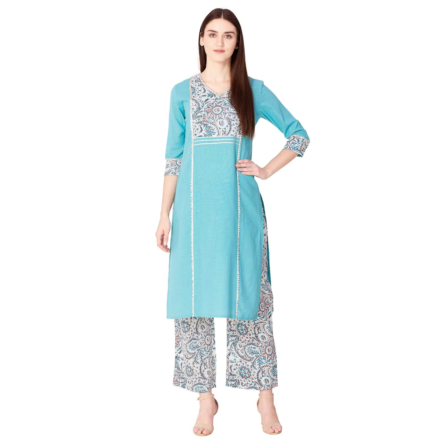 khushal k women's cotton kurta with palazzo set