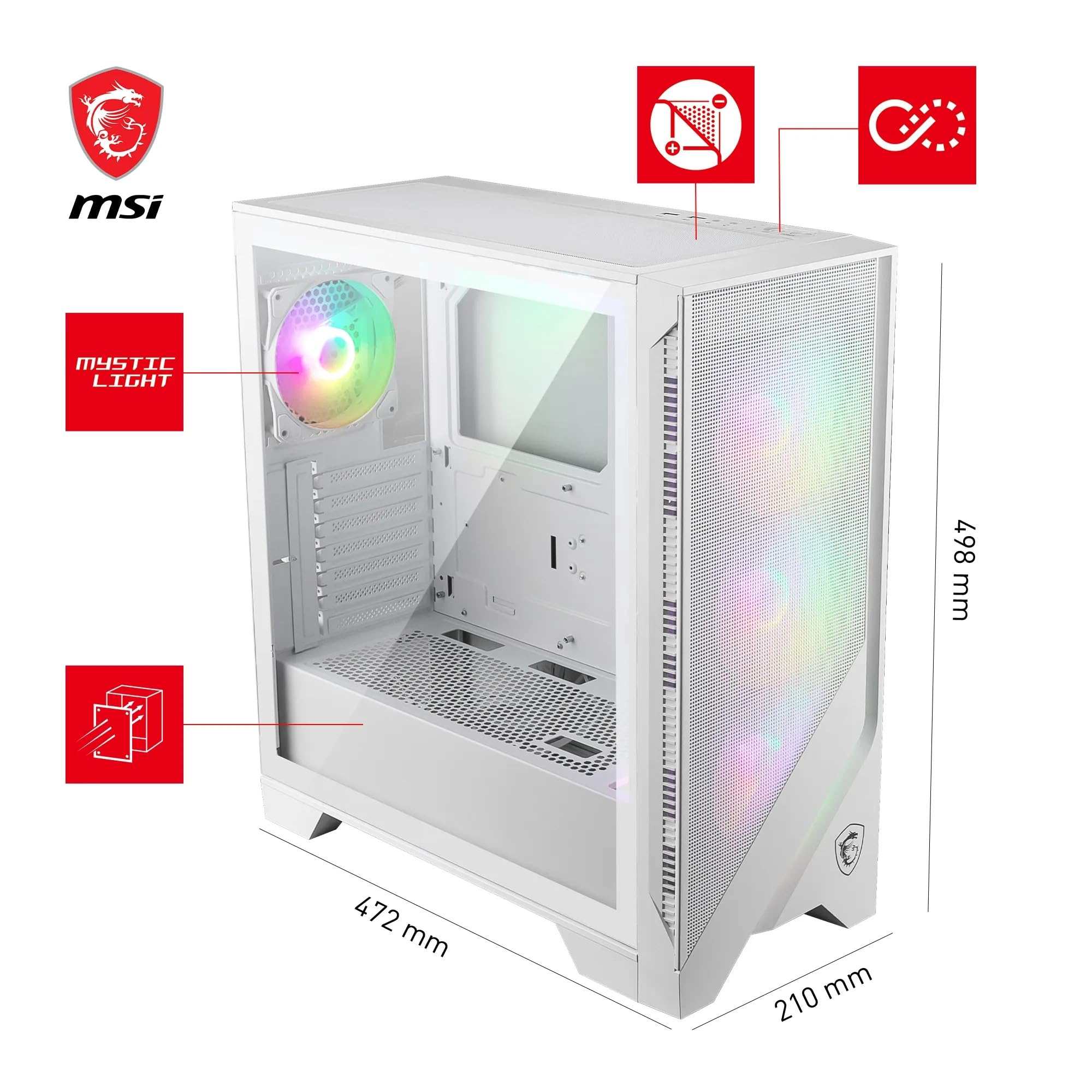 Msi Mag Forge 320R Gaming Case Front Mesh Panel And Argb Fans