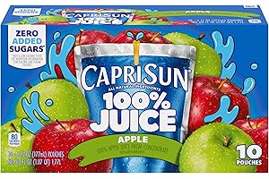 Capri Sun 100% Juice Apple All-Natural Juice from Concentrate with added ingredients, 10 ct Box, 6 fl oz Pouches