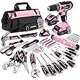 WORKPRO Pink Drill Set with UPGRADED Tool Bag, 157PCS Tool Kit For Home with 20V Cordless Drill Driver, Household Pink Tool Set including Screwdriver, Hammer, Tool Kit for Women and Men-Pink Ribbon