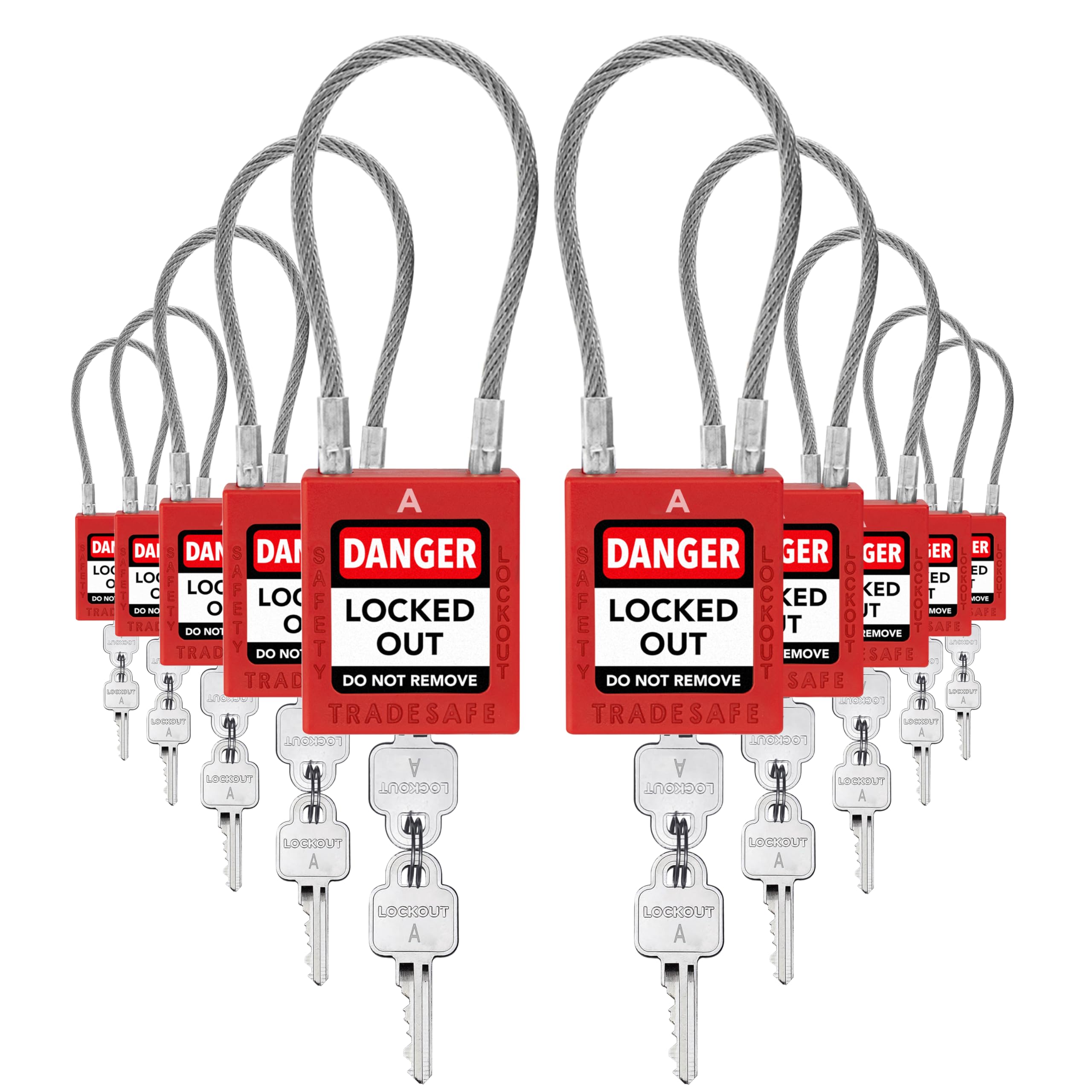 Mua TRADESAFE Lockout Tagout Steel Cable Locks with Keys - 10 Red Keyed ...