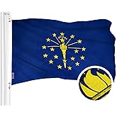 G128 Indiana State Flag | 3x5 Ft | ToughWeave Series Embroidered 300D Polyester | Embroidered Design, Indoor/Outdoor, Brass Grommets