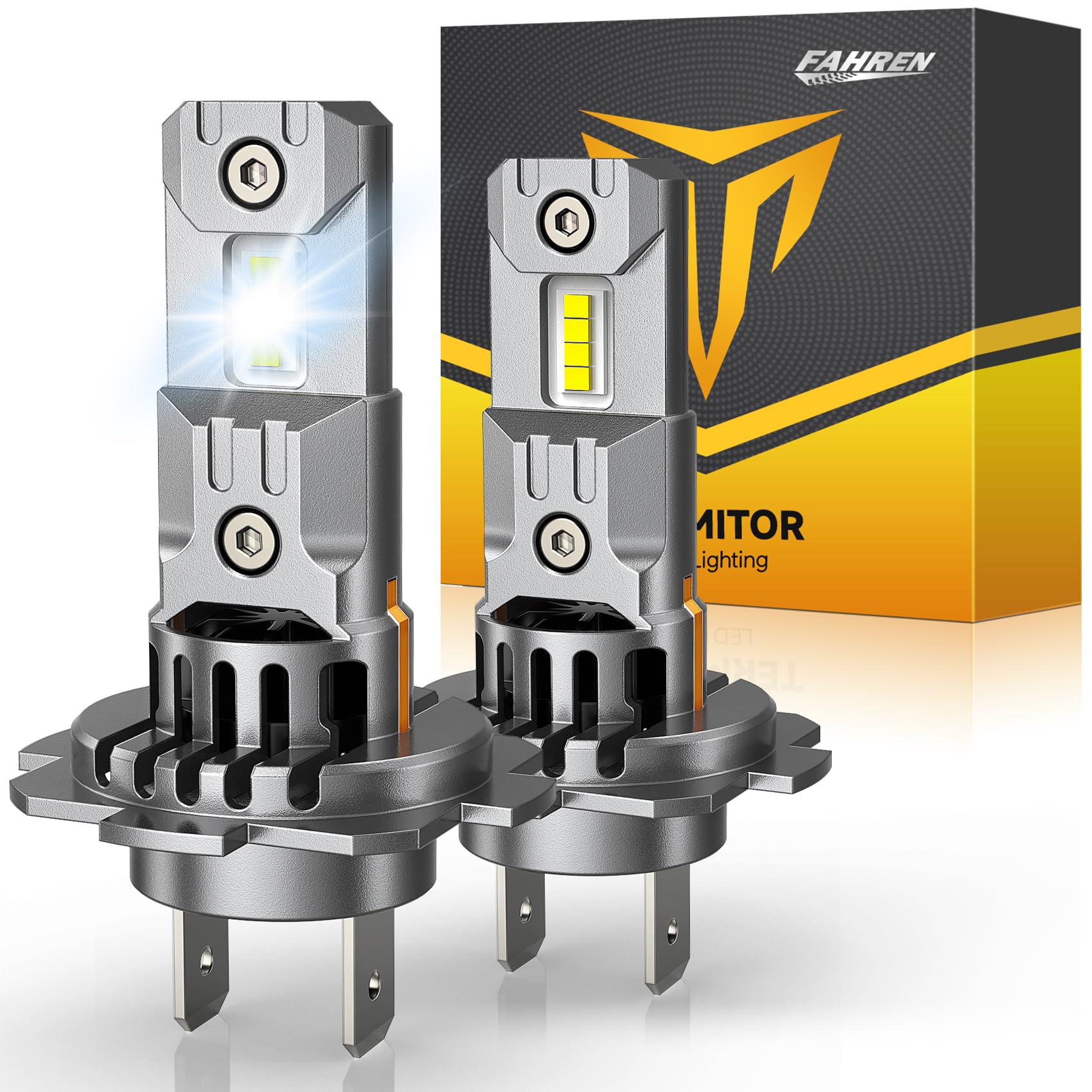 FAHREN Upgraded H7 Bulbs, 50000LM 1200% Ultra Bright 6500K White Light, Mini Size No Adapter Needed, Plug and Play HID H7 Fog Lights, IP68 Waterproof, Pack of 2 Image