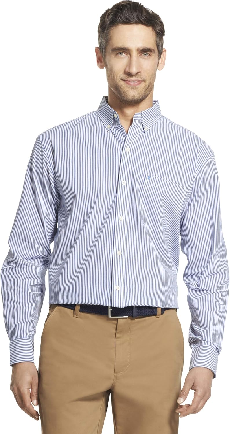IZOD Men's Button Down Long Sleeve Stretch Performance Stripe Shirt at  Men’s Clothing store
