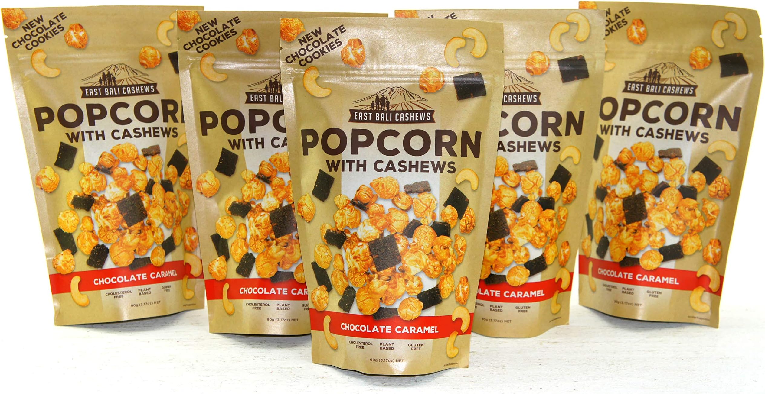 East Bali Cashews Chocolate Caramel Popcorn Gluten Free 5 x 90g Snack Pack Bags