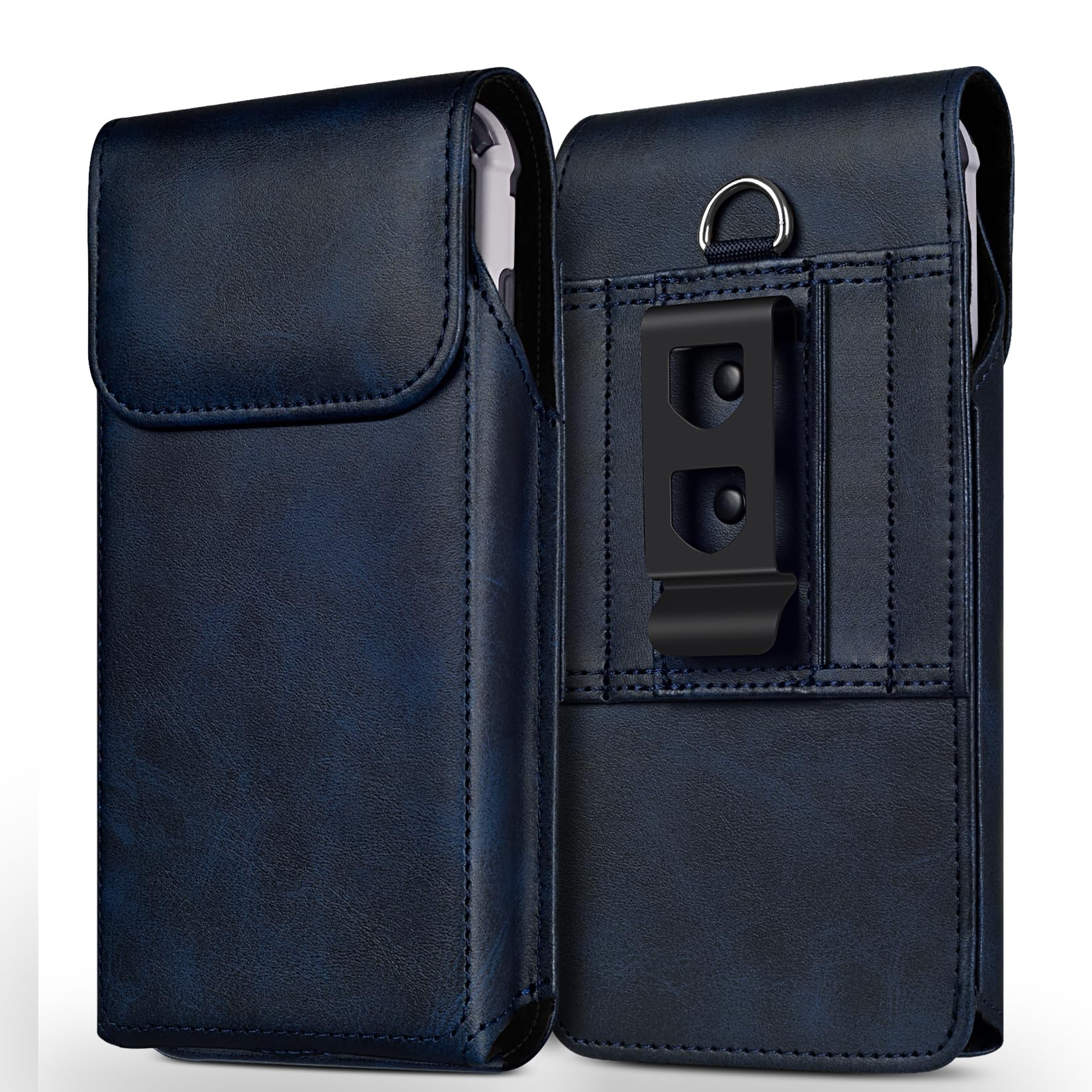 UEDAI Holster for iPhone 16 15 14 13 12 Pro Galaxy S25 24 23 22 Leather Cell Phone Belt Holder Case with Clip for Men (Fits Protective Cover on),Blue -M