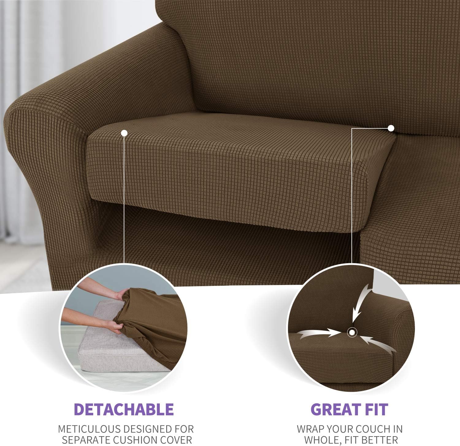 ZNSAYOTX Super Stretch Chair Slipcover Universal Sofa Chair Covers for Living Room Dogs Pet Furniture Protector Spandex Armchair Slipcovers with Anti Slip Foam Sticks (Brown, Chair): Kitchen & Dining