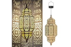 Twinkya 18 Inch High Large Hanging Solar Lights Outdoor Garden Decorative Solar Lantern Waterproof Plastic Moroccan Outdoor Decorations for Patio Pathway Yard Porch Backyard Garden Decor (1 Pack)