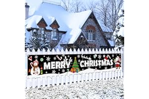 Probsin Large Merry Christmas Banner 120" x 20" Double Printed Xmas Decoration Snowman Christmas Tree Hanging Santa Claus Holiday Party Supplies Home Decor for Outdoor,Indoor,Yard,Garden,Porch,Lawn