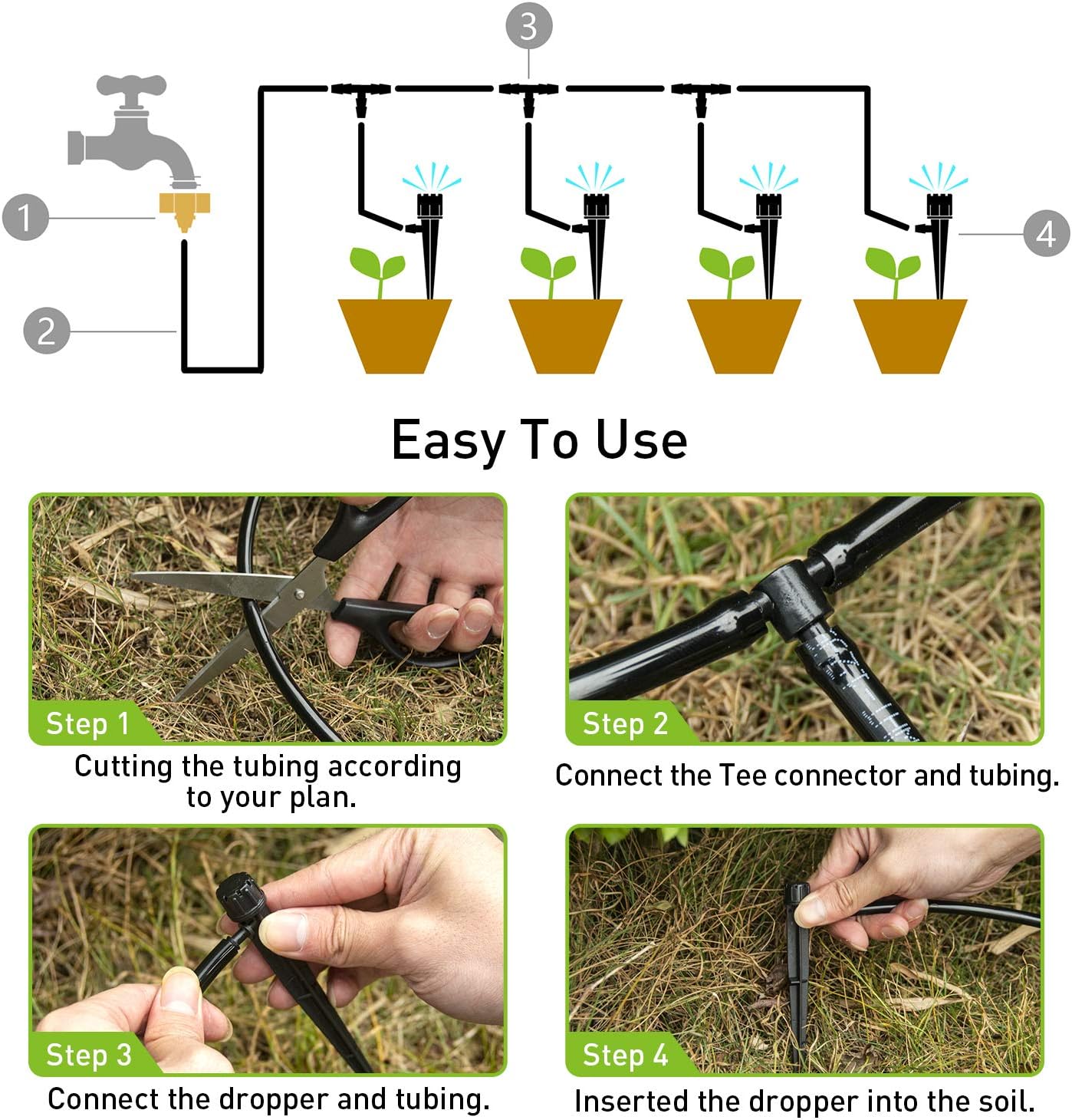 HIRALIY 50ft Drip Irrigation Kit Plant Watering System 8x5mm Blank Distribution Tubing DIY Automatic Irrigation Equipment Set for Garden Greenhouse Flower Bed Patio Lawn : Garden & Outdoor