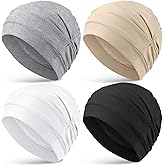 JenPen 4 Pcs Silk Satin Sleeping Bonnet Caps Women, Chemo Satin Lined Bonnet Soft Hair Wrap Slouch Beanie, Shower Cap, Cancer