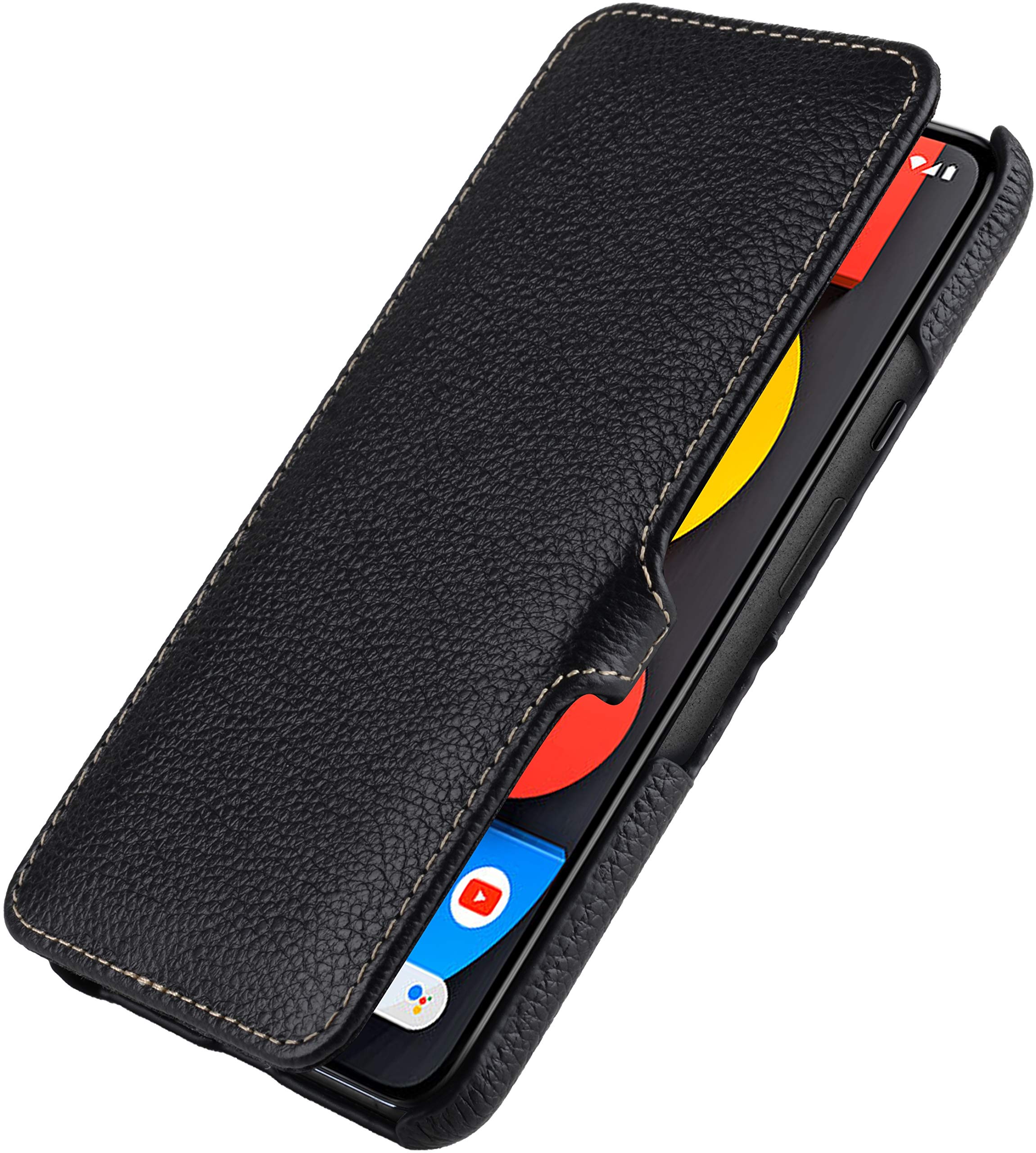 StilGut Book Type Flip Case for Google Pixel 5, Genuine Leather Pixel 5 case with Closure, Black