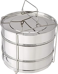 Chiboz Cookware 8 Qt 3 Tier Stackable Steamer Insert Pans with Sling Handle compatible with Instant Pot 8 Quart