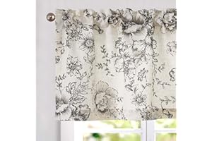Vangao Linen Valance Curtain Farmhouse Black Floral Window Valance for Bedroom, 16 Inch French Country Flower Small Drapes for Kitchen Light Filtering Window Treatments Rod Pocket 1 Panel