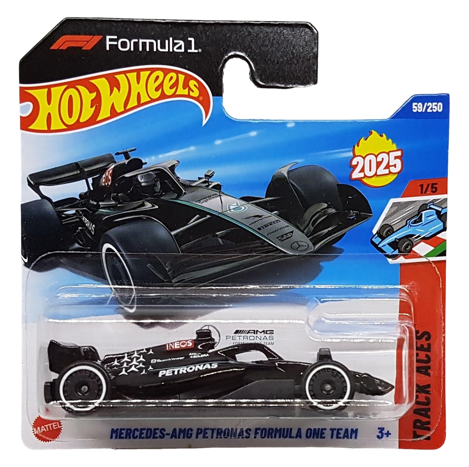 Hot Wheels Mercedes-AMG Petronas Formula One Team - Track Aces 1/5 - HYX78 - Short Card - F1 Racing Car - Mattel 2025-1:64