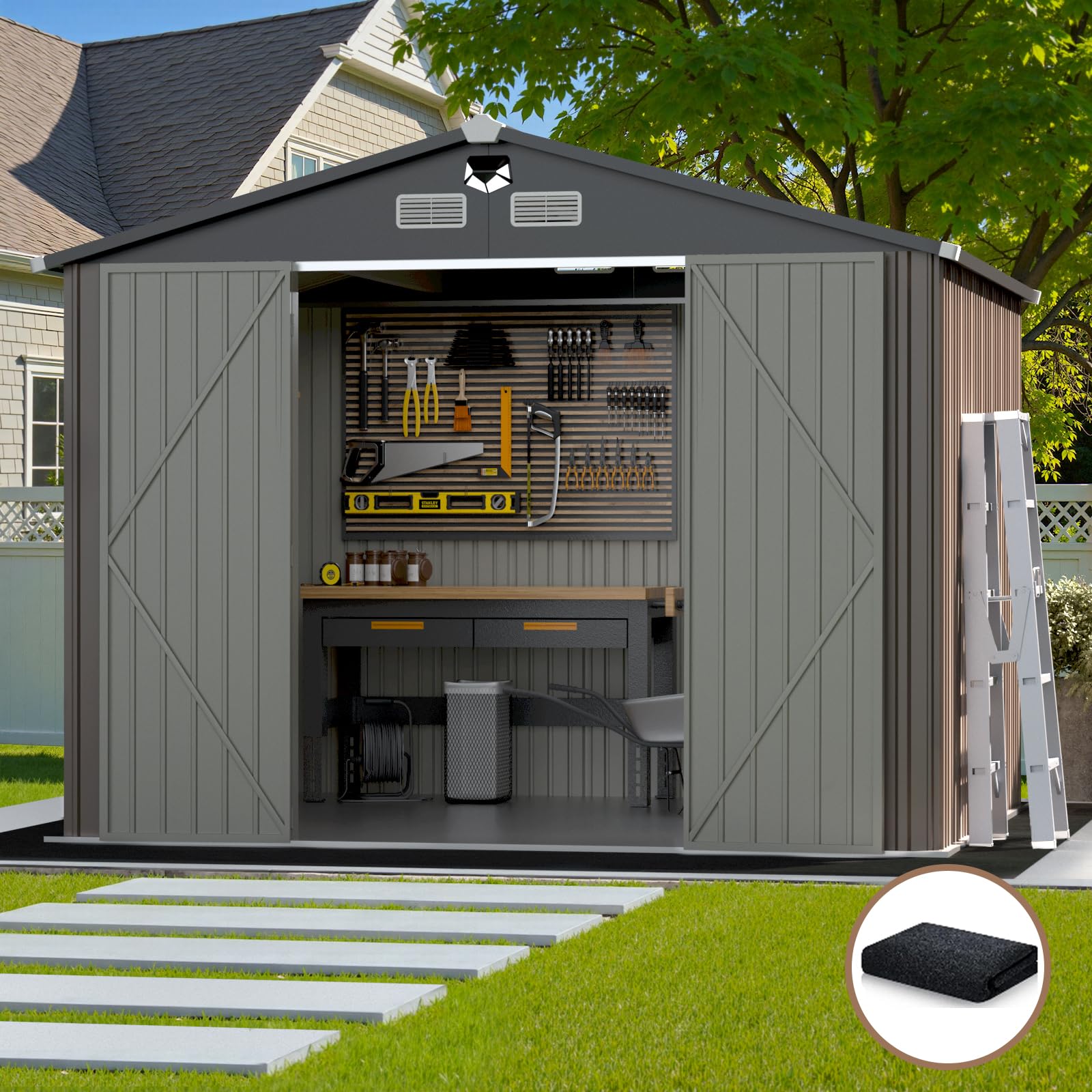 Photo 1 of ***PARTS ONLY***
Benass 10x12 FT Outdoor Storage Shed,Metal Tool Sheds,Waterproof Outside Storage Shed with Lockable Doors & Air Vent,Storage Building for Backyard Garden