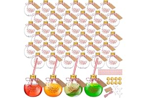 Baderke 30 Pcs 6 oz Plastic Potion Bottles for Drinks Christmas Ornament Drink Balls with Straw and Tags Plastic Refillable Cocktail Decorate Ball(Gold,Merry Christmas)
