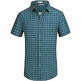 Alex Vando Mens Button Down Shirts Wrinkle Free 4-Way Stretch Short Sleeve Business Casual Shirt