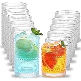 Moretoes Hobnail Drinking Glasses Set of 12, 12 Oz Highball Glasses & 10 Oz Cocktail Glasses, Clear Embossed Boho Glass Cups Kitchen Bar Tumbler Glassware Set for Whiskey, Beer, Juice, Milk