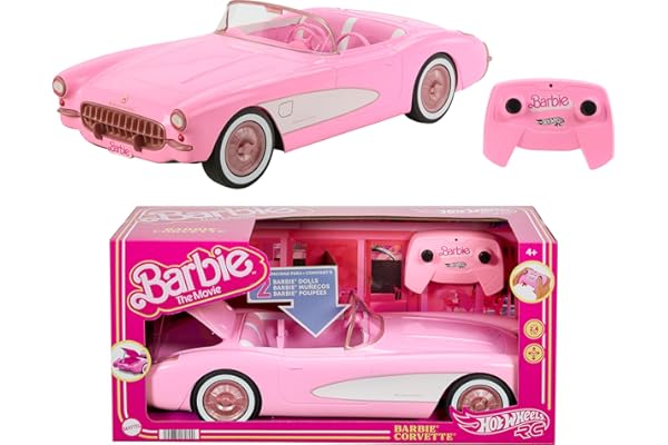 Barbie Hot Wheels RC Corvette from the Movie, Full-Function Remote-Control Toy Car Holds 2 Dolls