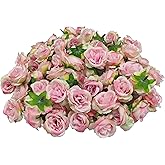 2.2''Artificial Satin Rose Flower Heads,80Pcs Silk Rose Heads Bulk,Pink Rose Artificial Flowers Bulk,Artificial Stemless Rose Flower Heads for DIY Crafts Bouquet (80, Pink)
