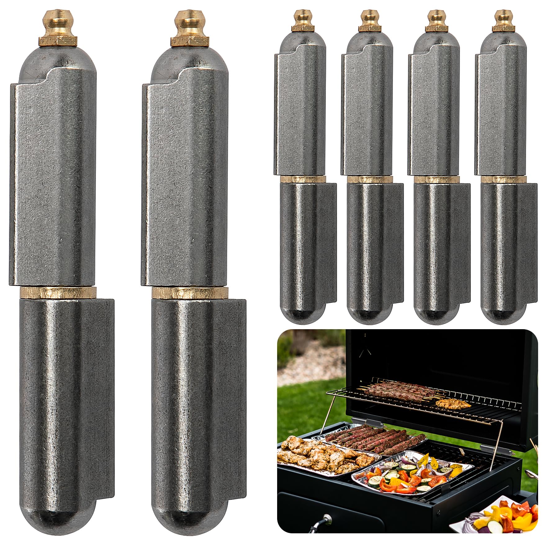 Photo 1 of moonoom 6 Pack 4'' BBQ Bullet Weld on Hinge, Heavy Duty Weldable Barrel Hinges, Carbon Steel Bullet Hinge for Detachable Metal Swing Door Gate Driveway Trailer Ramp