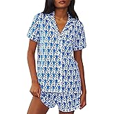 HMPEAIIY Women Y2k Pajamas Set Cute Preppy 2PCS Button Down Holiday Monkey Shorts Summer Outfit Beach Vacation Loungewear Pjs