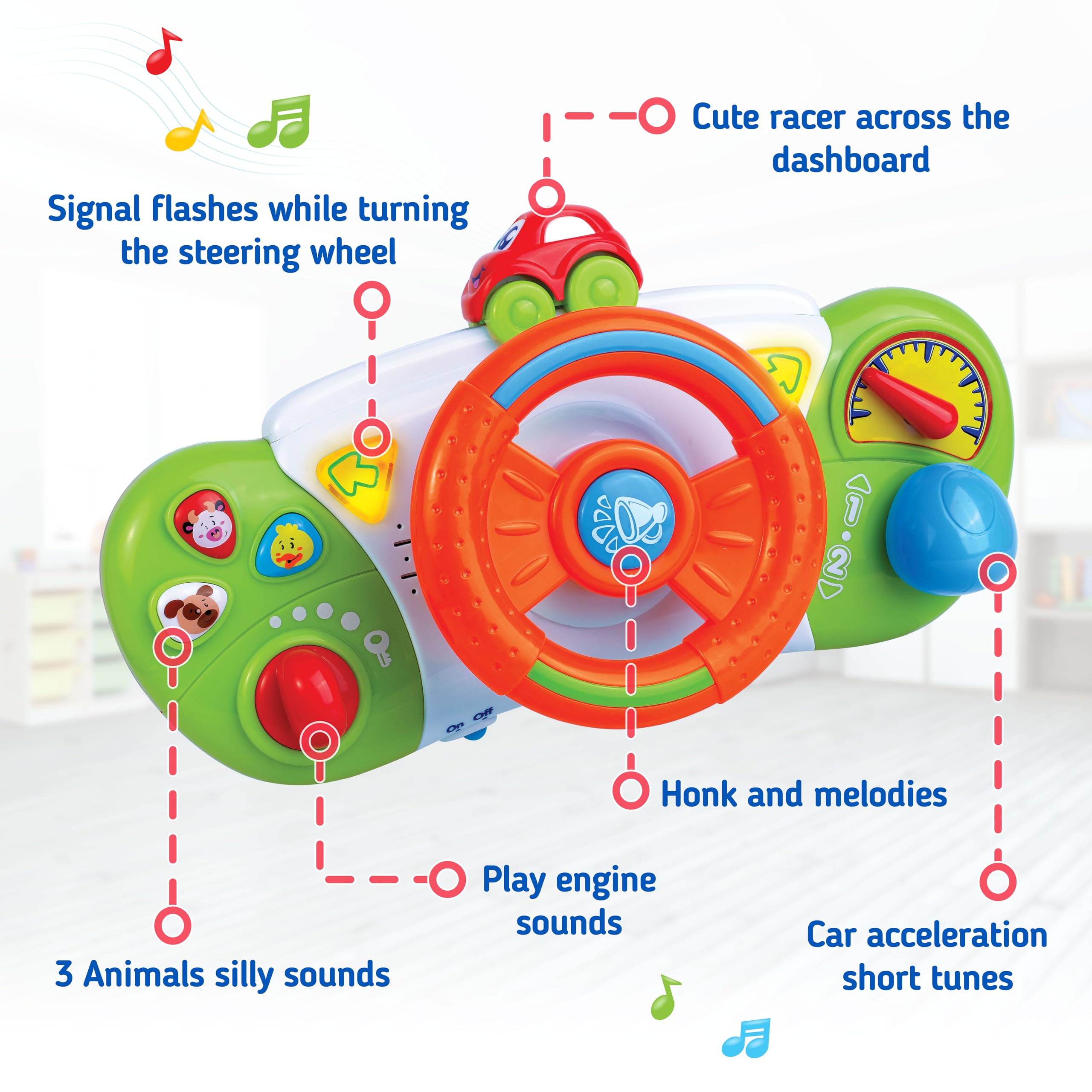 HAP-P-KID My First Baby Stroller Toy, Toddler Steering Driving Wheel, Car Seat Educational Learning Driver Toys, Pretend Drive Dashboard, Infant Baby Preschool Gift 6 7 8 9 10 11 12 Month 1 Year Old